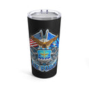 Fly with Valor: 20oz Black Tumbler with Military Design - 'Double Flag Eagle U.S. AIR FORCE