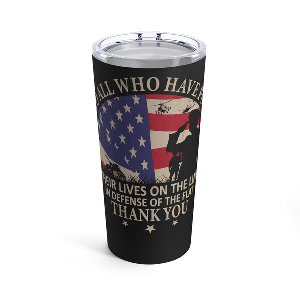 Defenders of the Flag: 20oz Black Military Design Tumbler - Thank You for Your Service