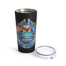 Fly with Valor: 20oz Black Tumbler with Military Design - 'Double Flag Eagle U.S. AIR FORCE