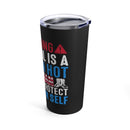 Smoking Hot Veteran - 20oz Military Design Tumbler: 'Warning: Can Protect Herself' - Black Background