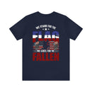 We Stand, We Kneel: Military Design T-Shirt Honoring Flag and Fallen Heroes