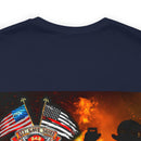 Unyielding Valor: Military T-Shirt with 'No WMF Firefighter Double Flag - All Gave Some, Some Gave It All' Design