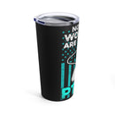Empowering Support: 20oz Tumbler with Black Background, 'PTSD Wear Teal' Design, and a Tribute to the Troops