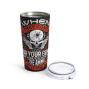 Defend with Conviction: 20oz Black Military Design Tumbler - Ammo First, Guns Second