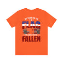 We Stand, We Kneel: Military Design T-Shirt Honoring Flag and Fallen Heroes