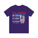 Defending Six Pillars: Military Design T-Shirt - Faith, Family, Liberty, Flag, Country, Gun