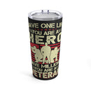 Hero to Veteran - 20oz Military Design Tumbler: 'Saving Lives, Serving Millions' - Black Background