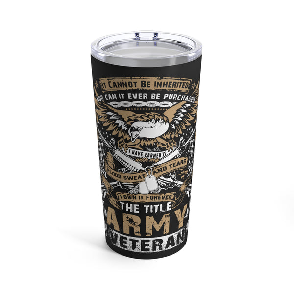 Proudly Served: 20oz Black Tumbler with Military Design - 'Army Veteran