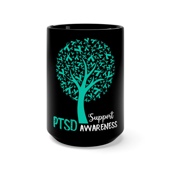Support PTSD Awareness: Black Mug 15oz - Spreading Understanding and Empathy