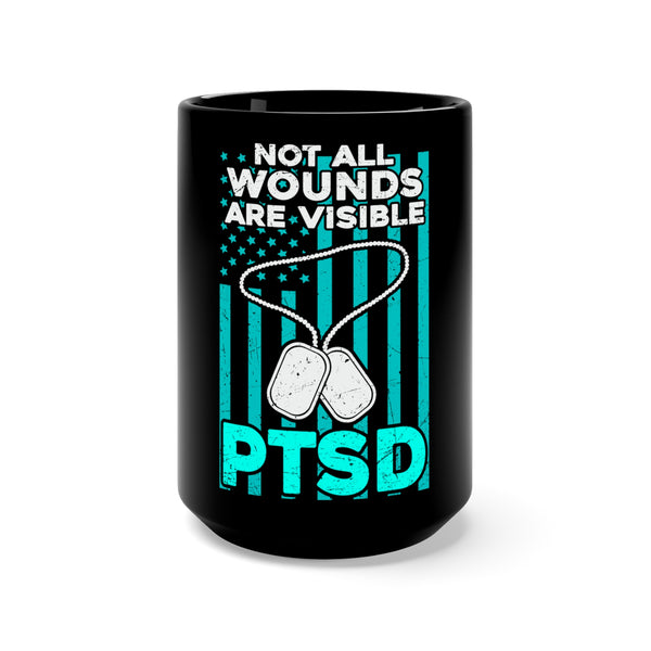 PTSD Wear Teal Support the Troops 15oz Black Ceramic Mug