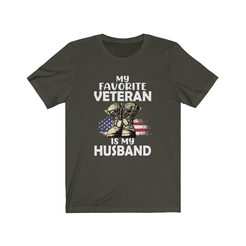 US Military My Favorite Veteran Is My Husband Unisex Short Sleeve Shirt.