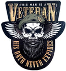 This Man Is A Veteran His Oath Never Expires Decal-Beret Skull With Beard.