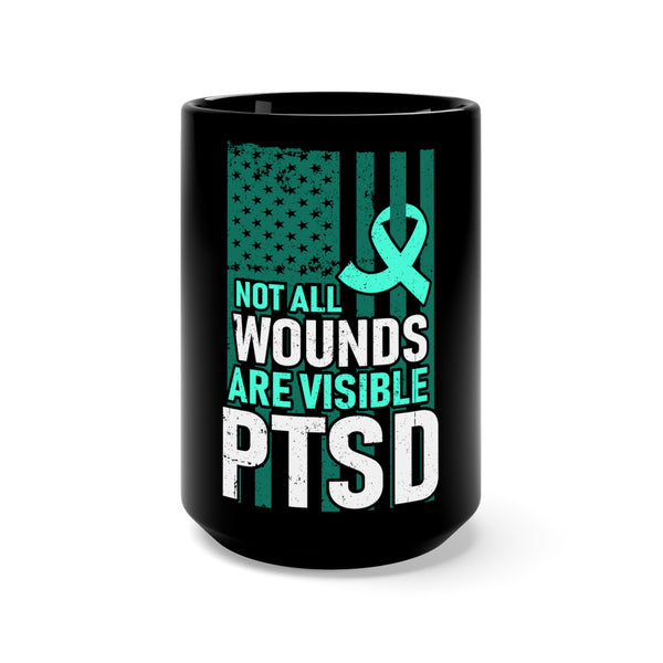PTSD Awareness: I Wear Teal Black Mug 15oz - Spreading Empathy and Support