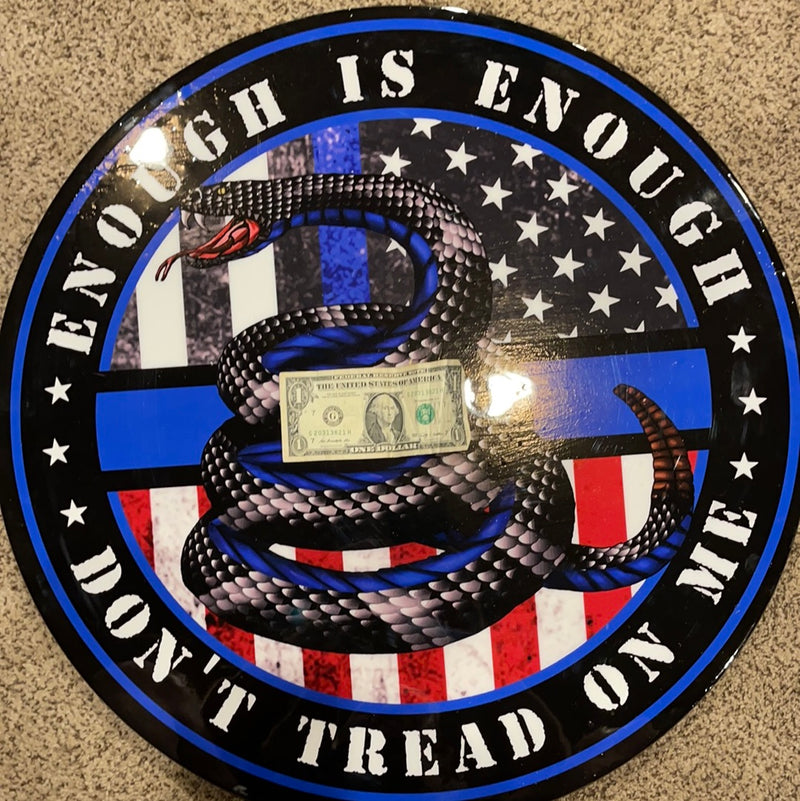 Solid Wood Enough is Enough Thin Blue Line/American Flag Plaque.