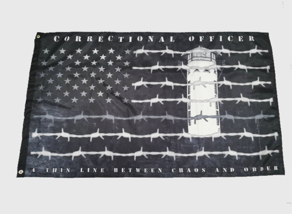 Correctional Officer Thin Gray Line Barbed Wire Flag-Guard Tower.