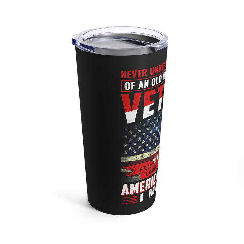 Resilient and Legendary: 20oz Black Military Design Tumbler - Old Man Veteran Shaping American History