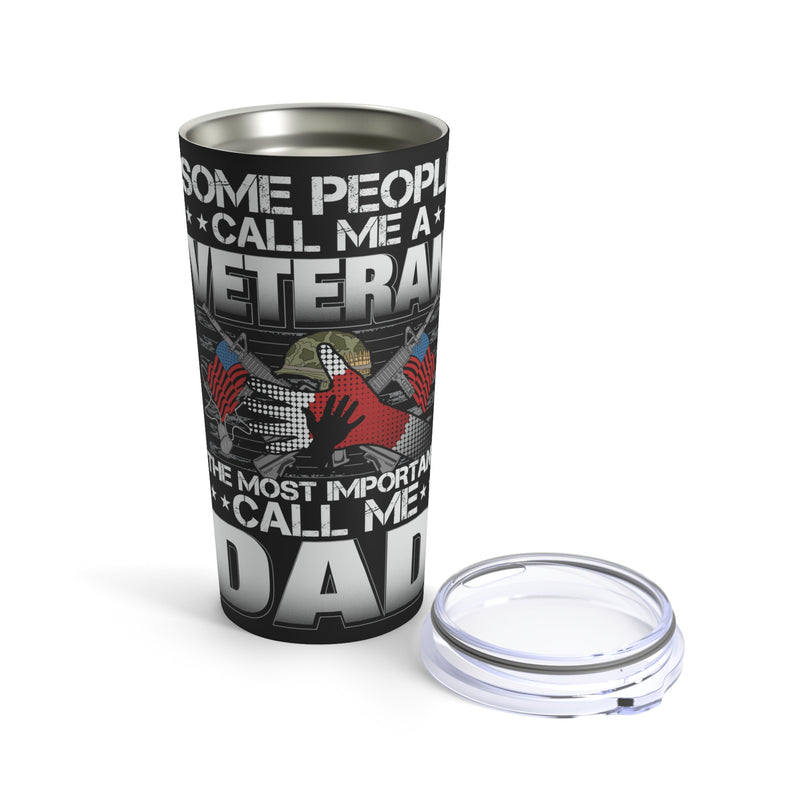 Dad, the Veteran - 20oz Military Design Tumbler: 'More than a Title, It's Family' - Black Background