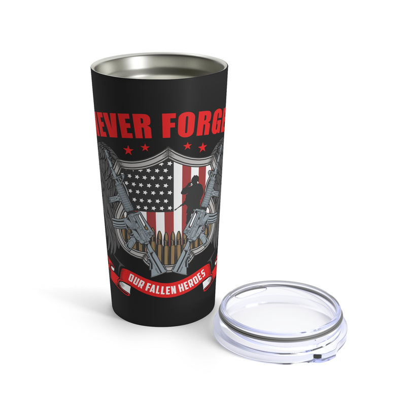 Never Forget Our Fallen Heroes: 20oz Black Military Design Tumbler - Honoring Their Sacrifice