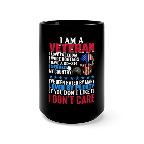 Unapologetically Veteran: 15oz Black Military Design Mug - 'Freedom-Loving, Dogtags-Wearing, Country-Serving'