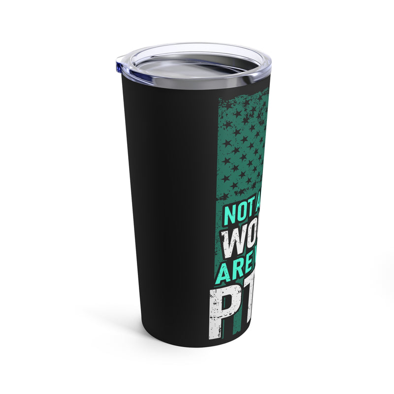 Empowering Awareness: 20oz Tumbler in Black with 'PTSD Awareness - I Wear Teal' Design