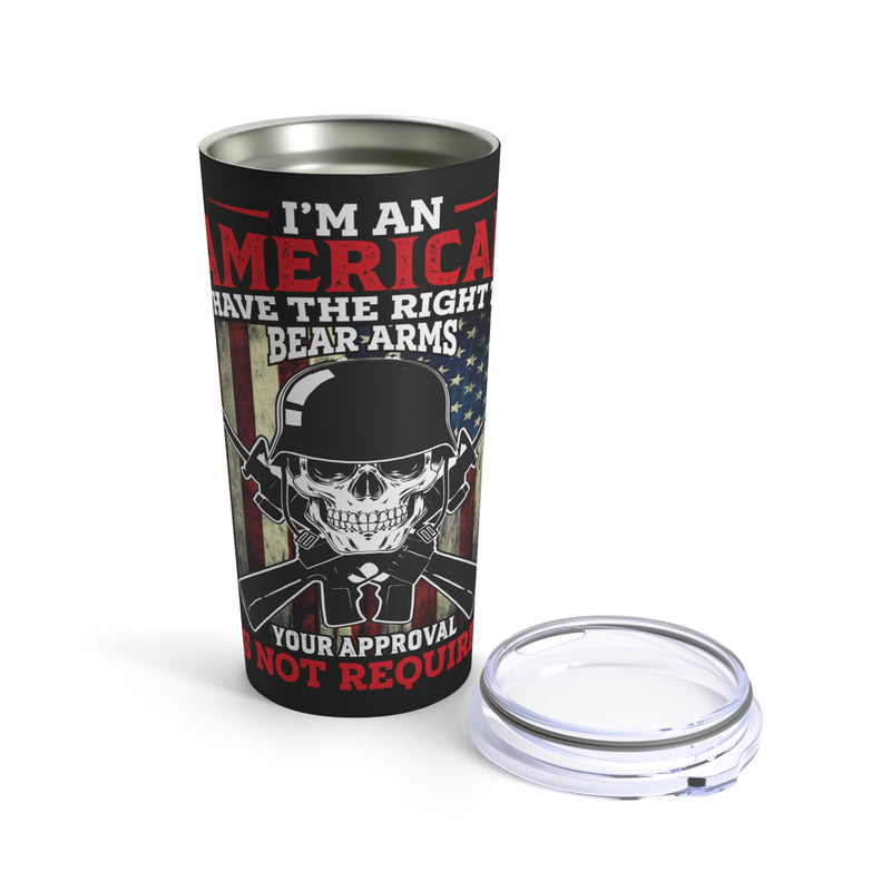 Proud Defender: 20oz Black Military Design Tumbler - 'Right to Bear Arms, Unapologetically American'
