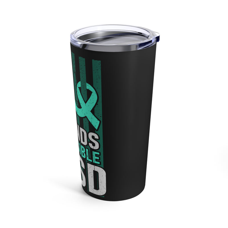 Empowering Awareness: 20oz Tumbler in Black with 'PTSD Awareness - I Wear Teal' Design