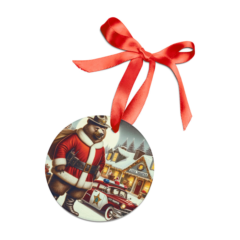 Santa Police Bear Christmas Ornament with Ribbon