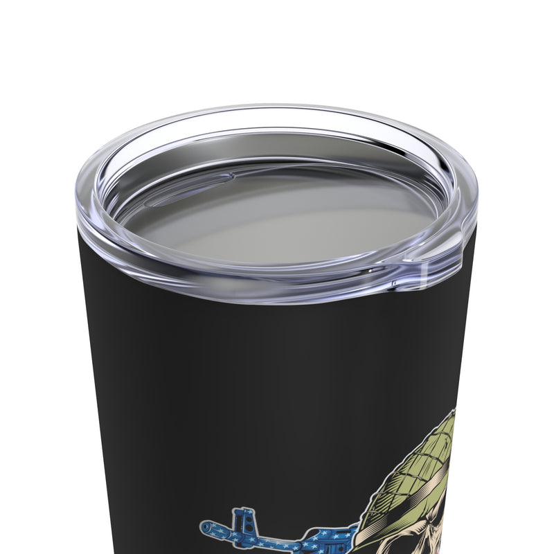 Bold Tribute: 20oz Military Design Tumbler - US Army Emblem on Black Background