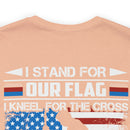 Patriotic Faith: Military Design T-Shirt - 'I Stand for Our Flag, I Kneel for the Cross - Proud Veteran, Blessed Christian'