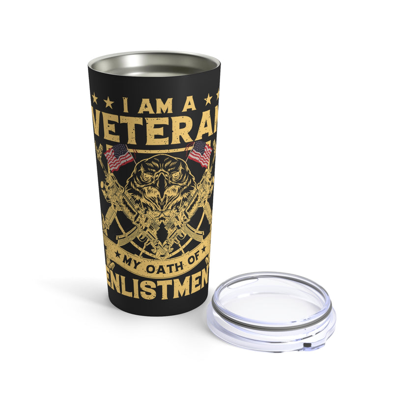 Proudly Committed: 20oz Black Military Design Tumbler - 'Veteran's Oath of Enlistment'