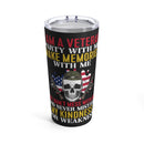 Unleash the Veteran Spirit: 20oz Black Military Design Tumbler - 'Party, Memories, and Unyielding Strength'