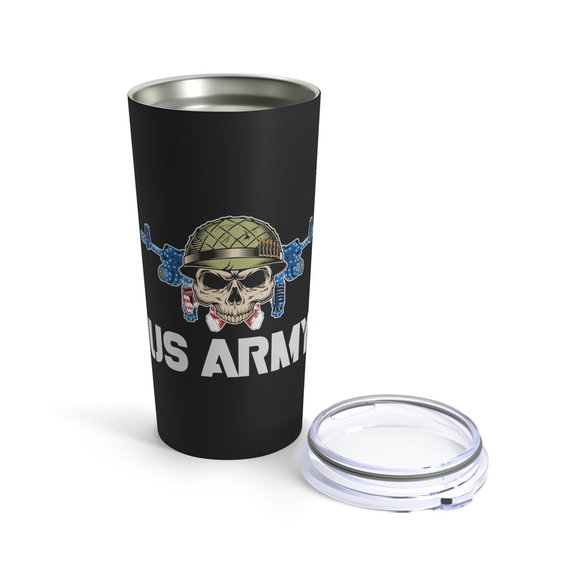 Bold Tribute: 20oz Military Design Tumbler - US Army Emblem on Black Background