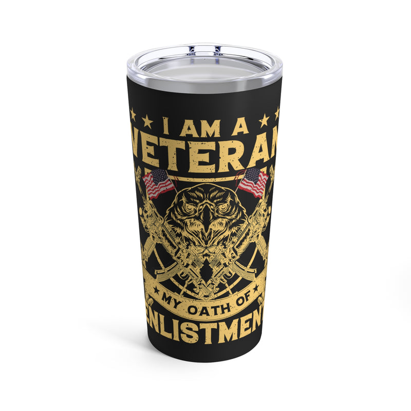 Proudly Committed: 20oz Black Military Design Tumbler - 'Veteran's Oath of Enlistment'