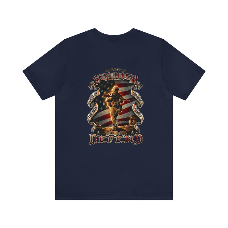 Defenders of Freedom: Military T-Shirt with 'American Soldier - Land Of The Free' Design