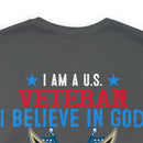 Patriotic Allegiance: Military Design T-Shirt - 'I Am a U.S. Veteran - Believer in God, Family, and Country - Proudly Saluting My Flag'