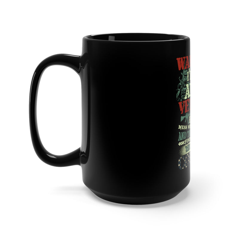 Defending Freedom: 15oz Black Mug with Military Design - 'Warning: I'm an Army Veteran' and Patriotic Statement