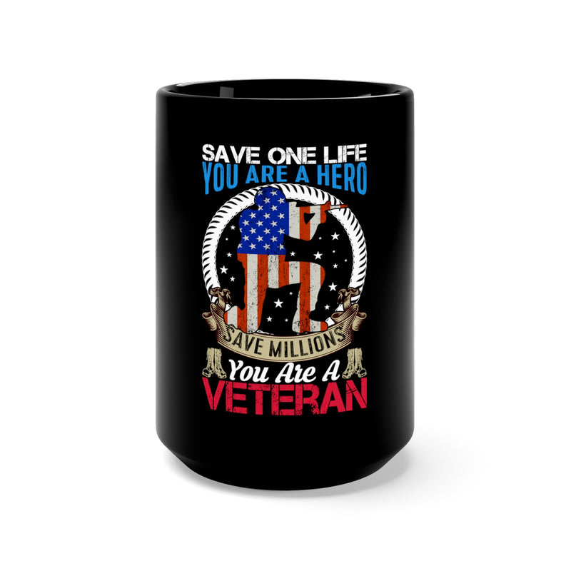 Defender of Freedom, Savior of Many: 15oz Black Military Design Mug - Honoring the Heroism of Veterans