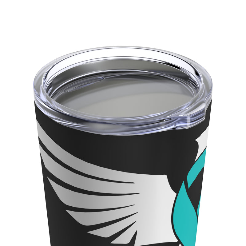 Embracing Resilience: 20oz Tumbler with Black Background and 'Rise of The Phoenix - PTSD Awareness' Design