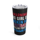 Smoking Hot Veteran - 20oz Military Design Tumbler: 'Warning: Can Protect Herself' - Black Background