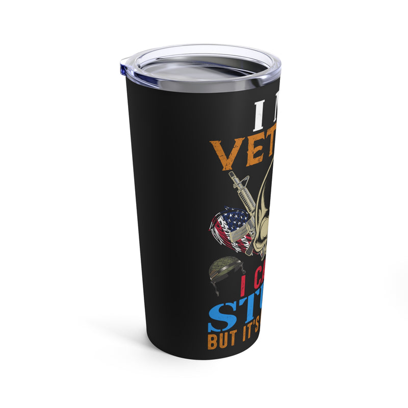 Sturdy Veteran: 20oz Black Military Design Tumbler - 'Fixing Stupid with a Punch'