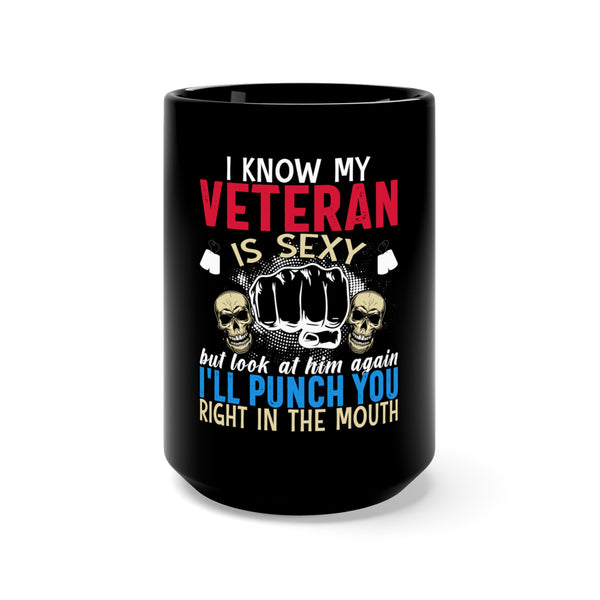 Protective Pride: 15oz Military Design Black Mug - Respecting a Sexy Veteran
