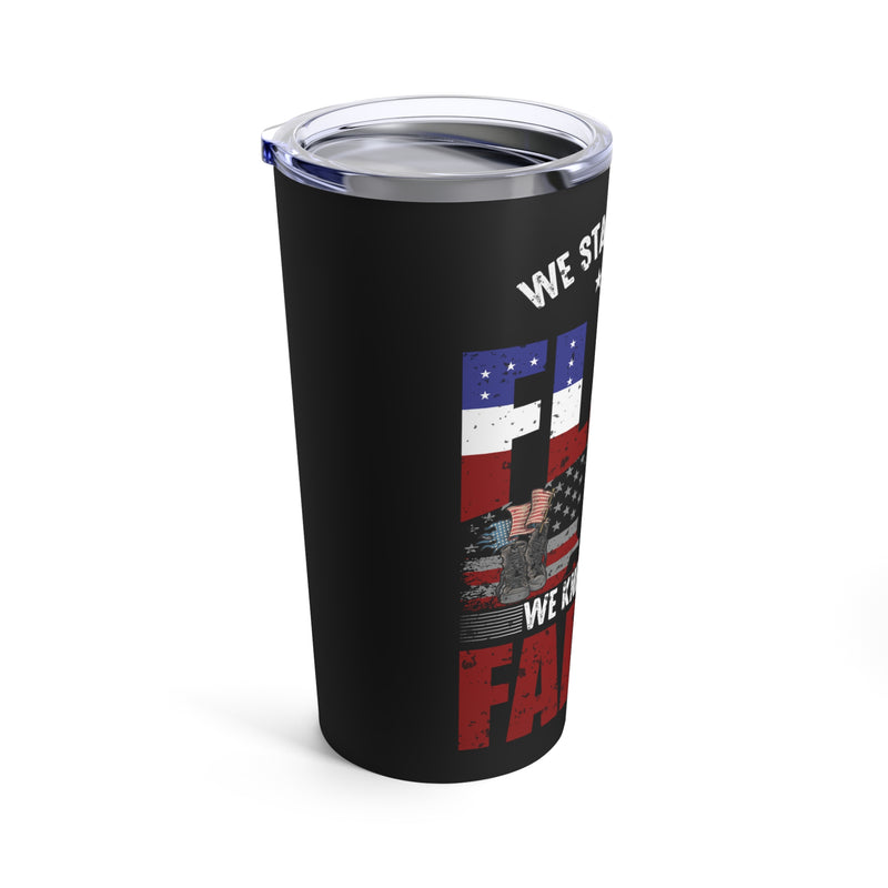 Patriotic Tribute Tumbler: 20oz Military Design - Standing Strong for the Flag, Kneeling in Remembrance of the Fallen