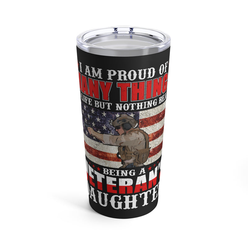 Daughter of a Hero: 20oz Black Military Design Tumbler - 'Proud of My Veteran Heritage'