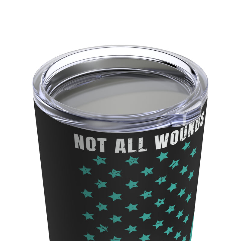 Honoring the Unseen: 20oz Tumbler with Black Background and 'Veteran PTSD - Not All Wounds Are Visible' Design