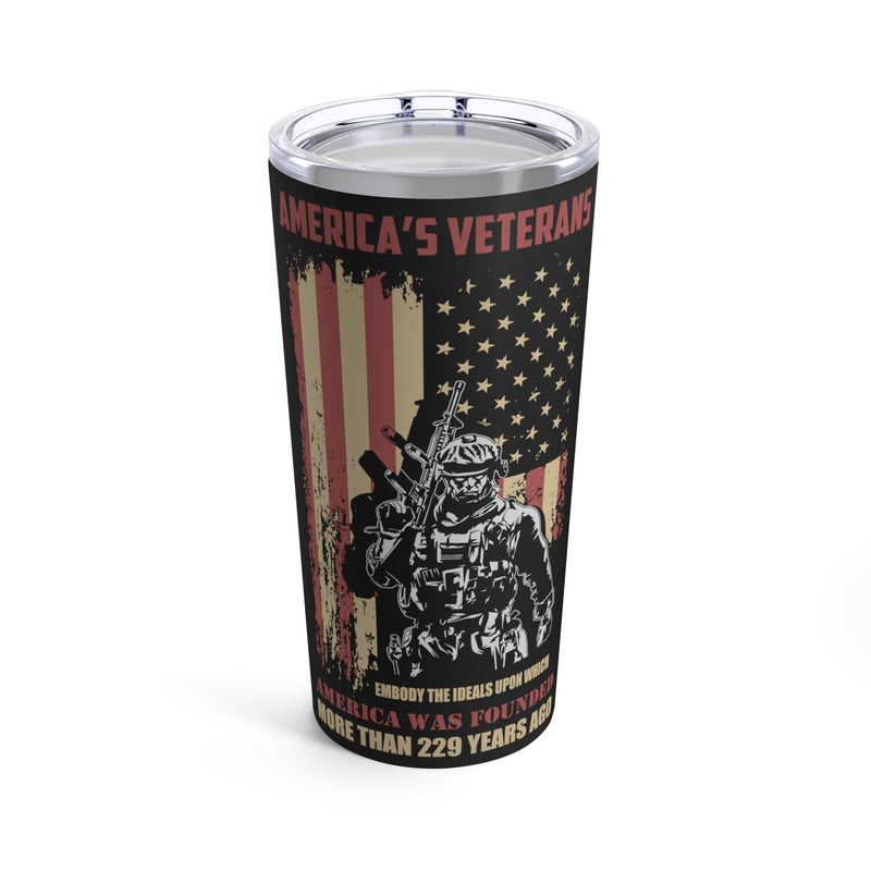 America's Veterans: Embodying Our Founding Ideals - 20oz Military Design Tumbler in Bold Black!