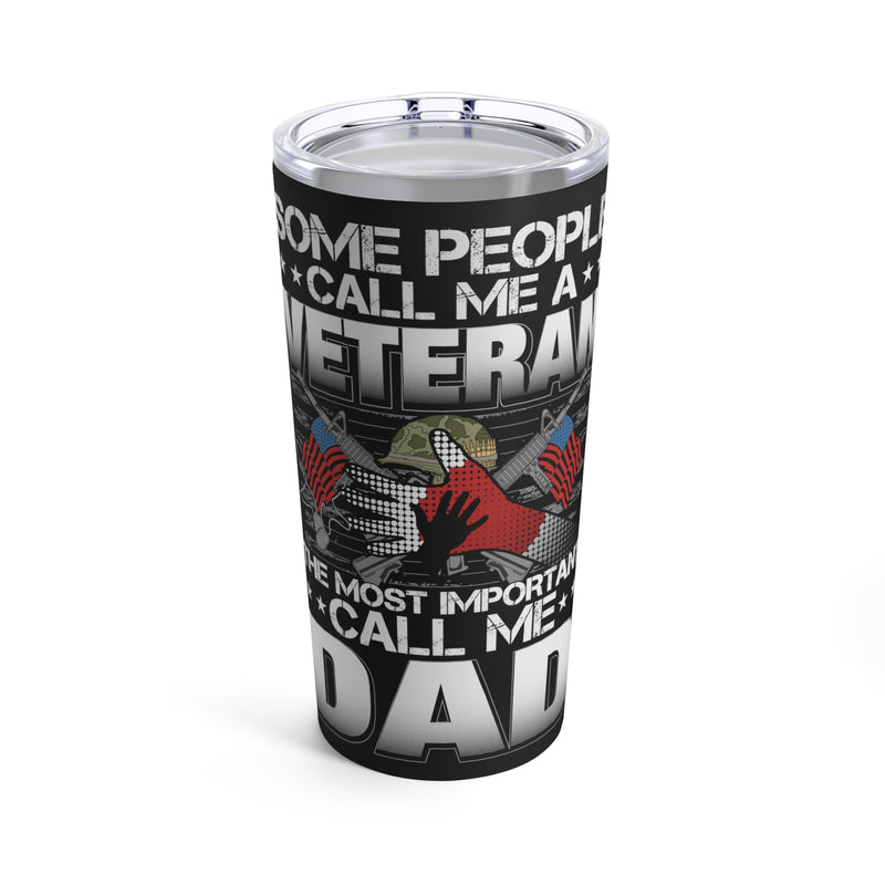 Dad, the Veteran - 20oz Military Design Tumbler: 'More than a Title, It's Family' - Black Background