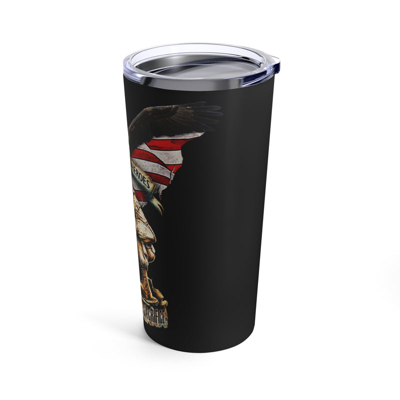 Remembrance and Tribute: 20oz Black Tumbler with Military Design - 'Honor Our Heroes, Remember Their Sacrifice