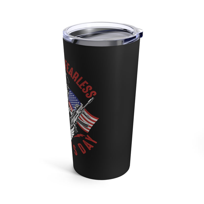 Strength and Fearlessness: 20oz Black Military Design Tumbler - Honoring Veterans on Their Special Day