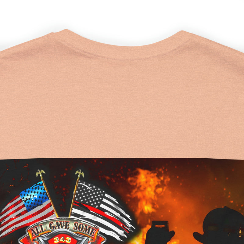 Unyielding Valor: Military T-Shirt with 'No WMF Firefighter Double Flag - All Gave Some, Some Gave It All' Design