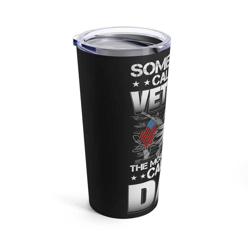 Dad, the Veteran - 20oz Military Design Tumbler: 'More than a Title, It's Family' - Black Background